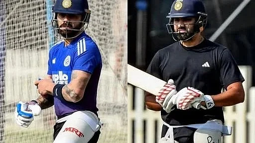 Virat Kohli (left) and Rohit Sharma at nets in Ranchi