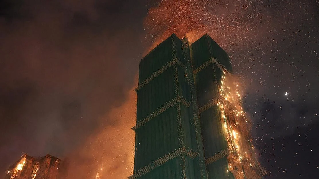 One of the blazing tower blocks