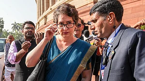 Priyanka Gandhi outside Parliament at the start of the winter session