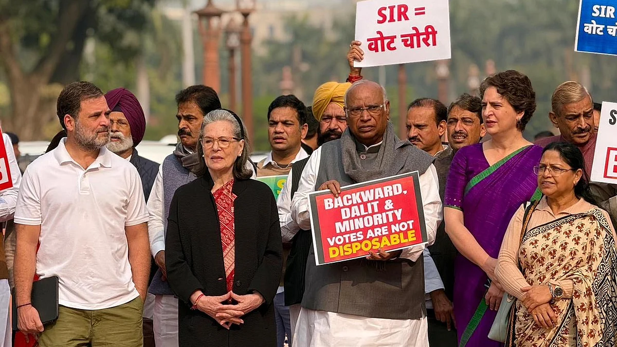 Senior Congress leaders protest outside Parliament.
