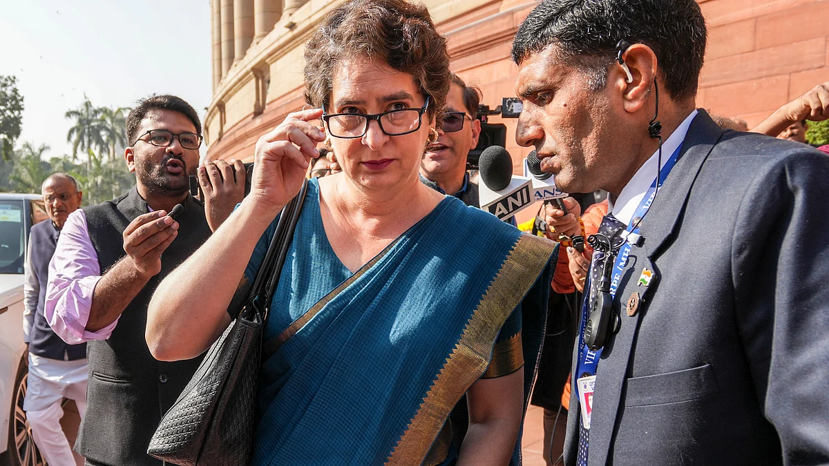 Priyanka Gandhi Vadra at Parliament in New Delhi.