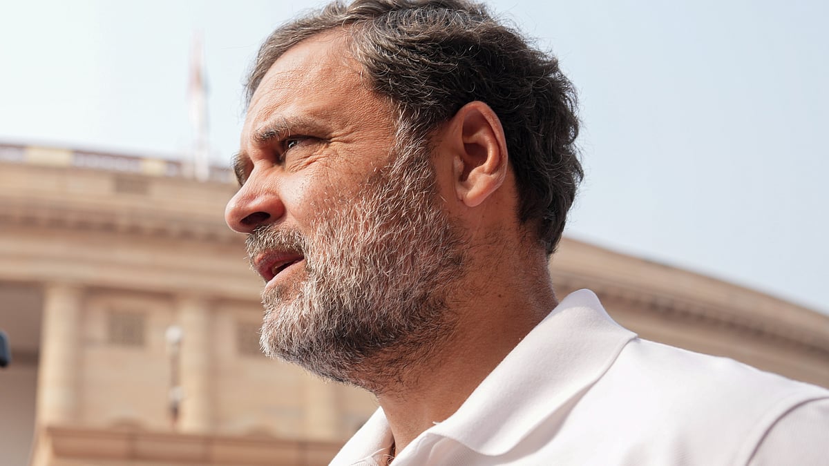 Rahul Gandhi at Parliament complex in New Delhi.