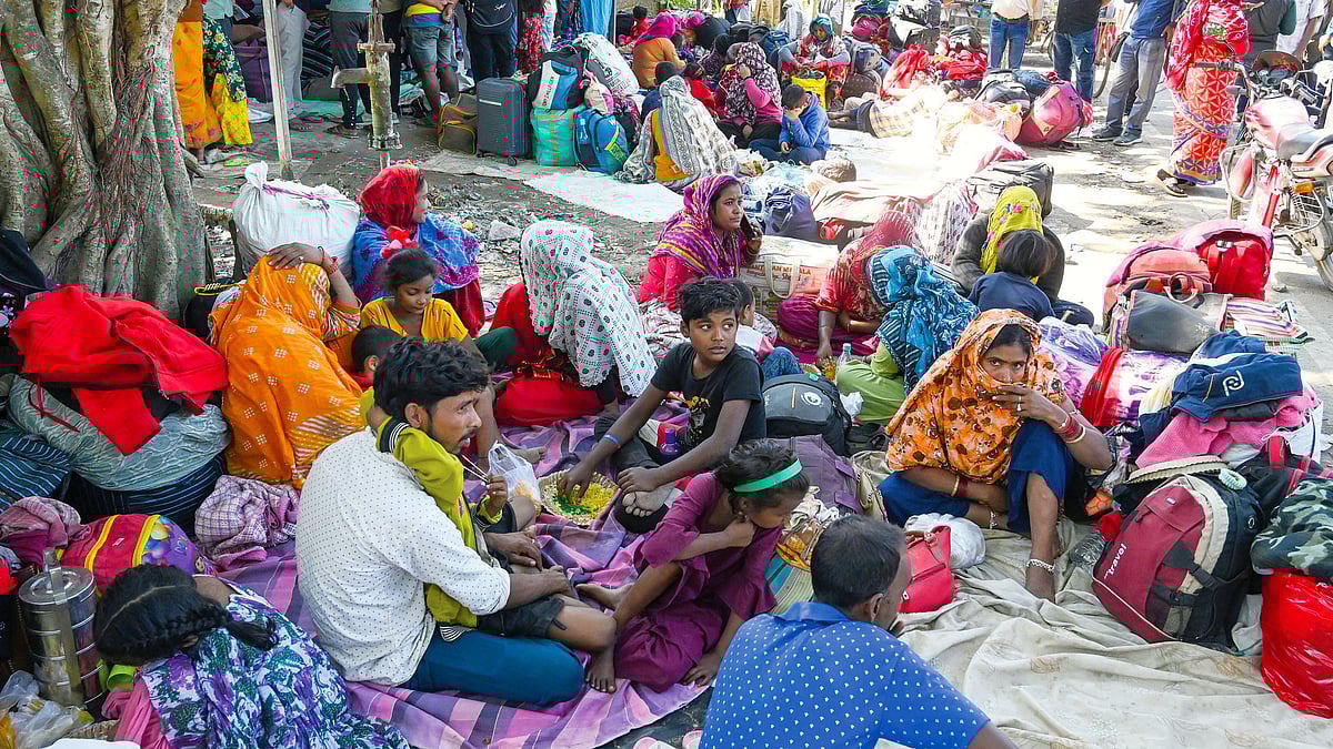 Hundreds of Bangladeshi nationals stranded at a border check post in Hakimpur, West Bengal