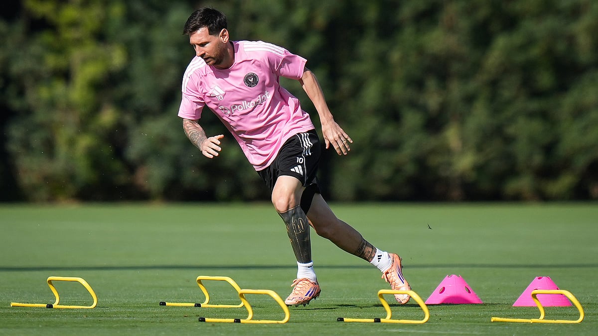 Lionel Messi sharpens his skills during a training session.