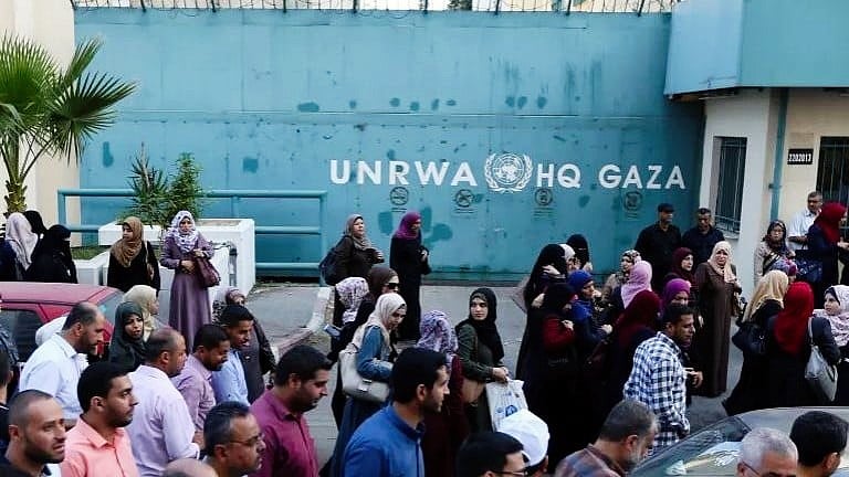File photo of refugees outside the UNRWA HQ Gaza