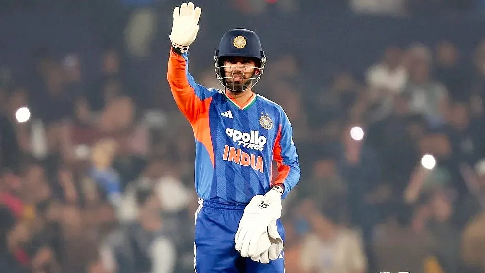 Jitesh Sharma on duty during the Cuttack T20I