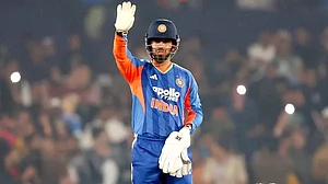 Jitesh Sharma on duty during the Cuttack T20I