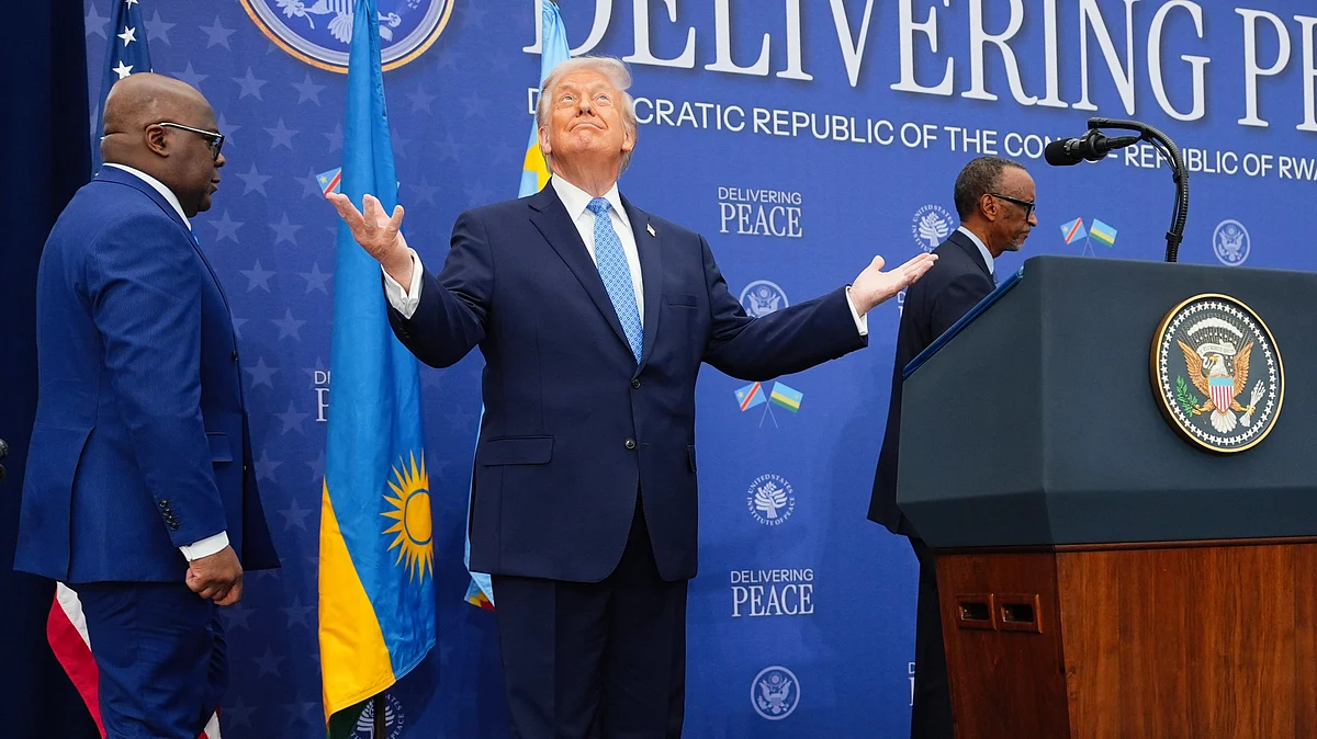 Donald Trump with Rwanda's President Kagame and Democratic Republic of Congo President Tshisekedi