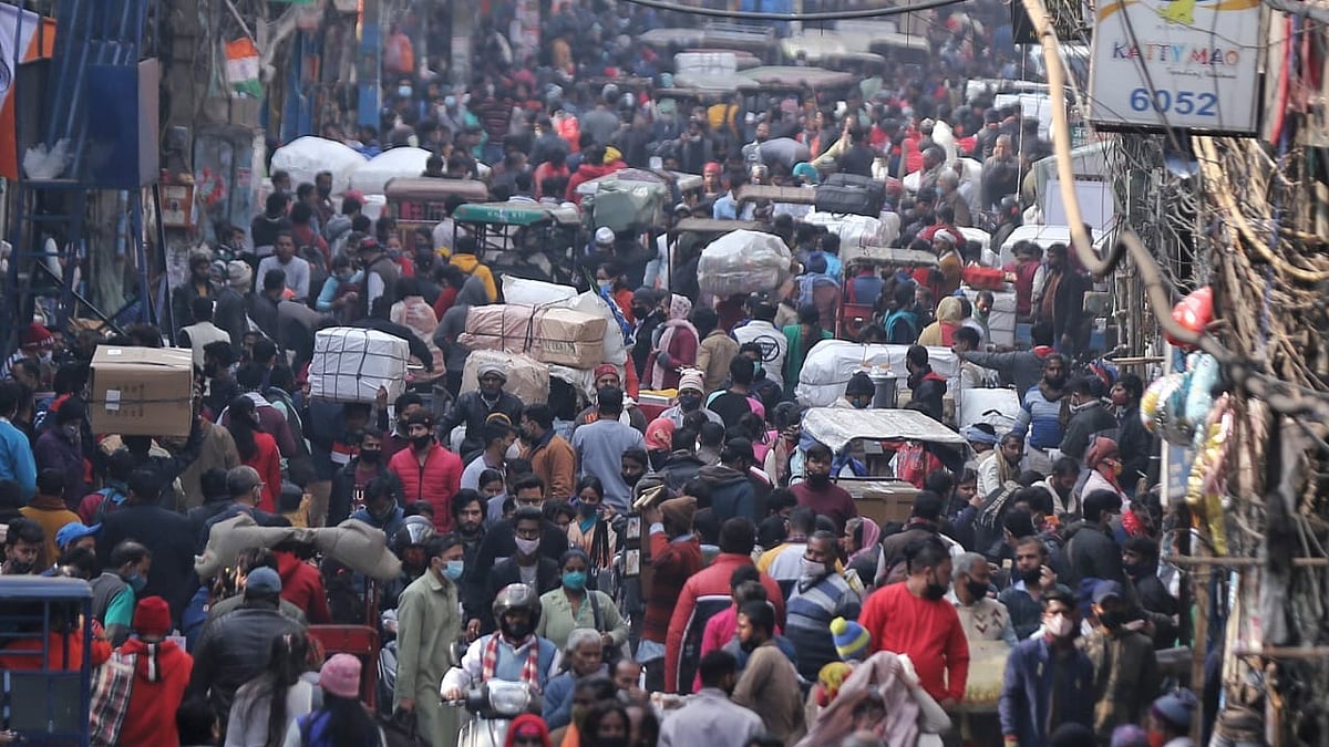 Crowded Sadar Bazaar in Delhi.