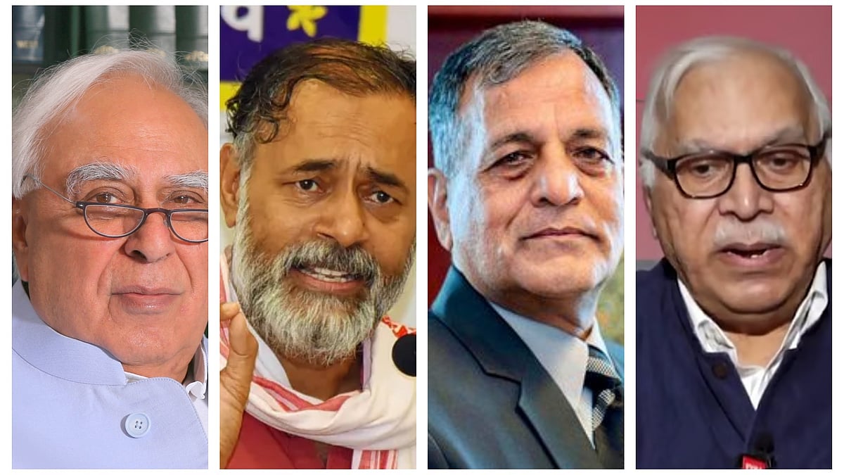 L-R: Kapil Sibal, Yogendra Yadav, Ashok Lavasa, S.Y. Quraishi