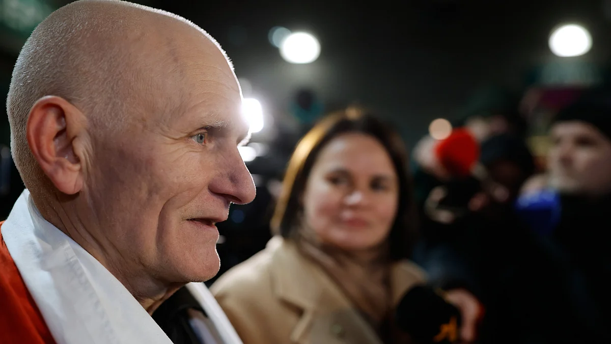 Nobel laureate Ales Bialiatski arrives at US Embassy in Vilnius after release from Belarus.