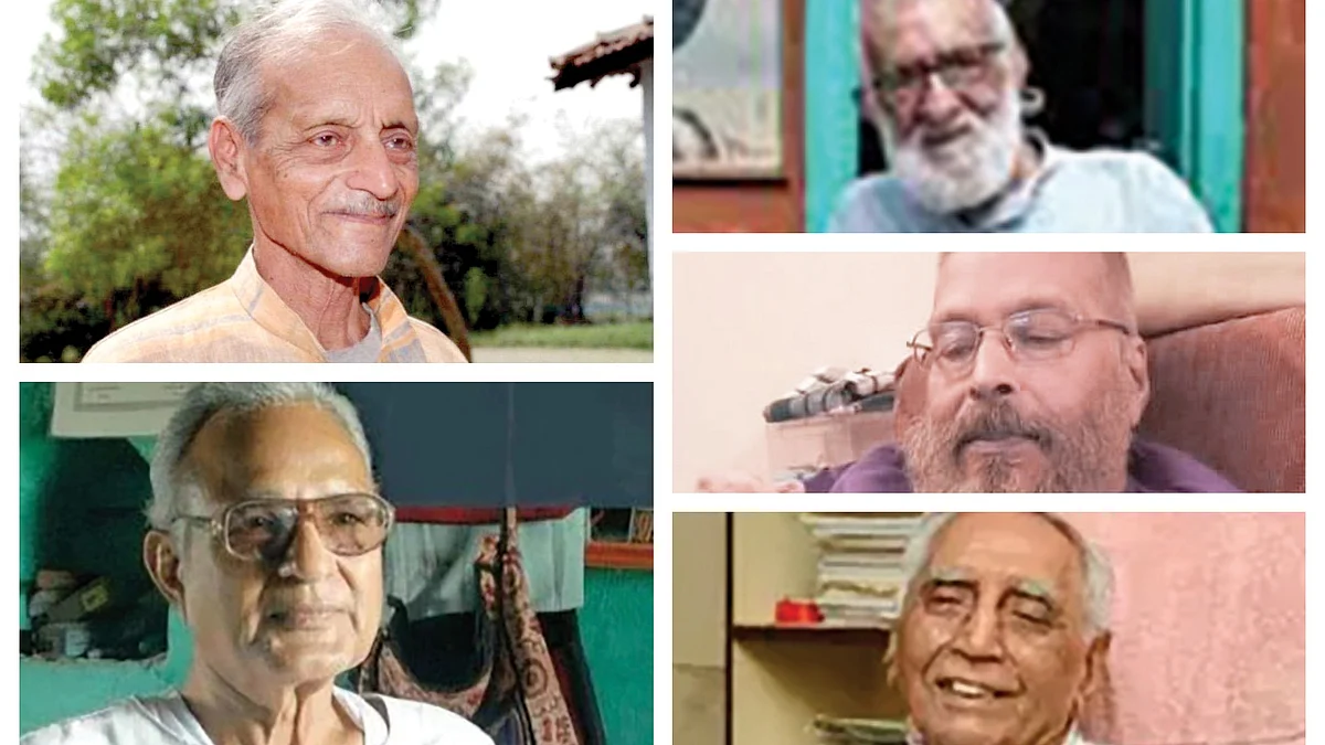 (Clockwise from left) Satchidanand Sinha, G.G. Parikh, Satish Jain, Baba Adhav, Pannalal Surana