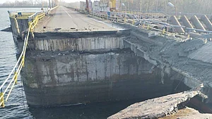 Damaged Pechenihy Reservoir in Kharkiv following recent attacks.