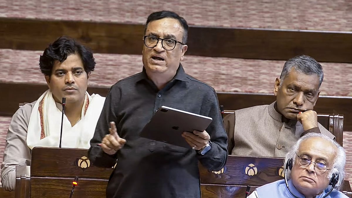 Congress Rajya Sabha MP Ajay Maken speaks during a debate in the Upper House.