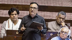 Congress Rajya Sabha MP Ajay Maken speaks during a debate in the Upper House.