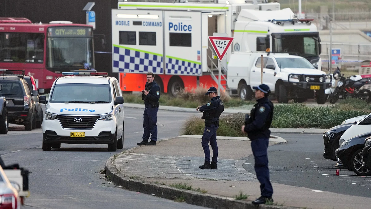 Police patrol Bondi Beach at dawn following Sunday’s deadly shooting in Sydney.
