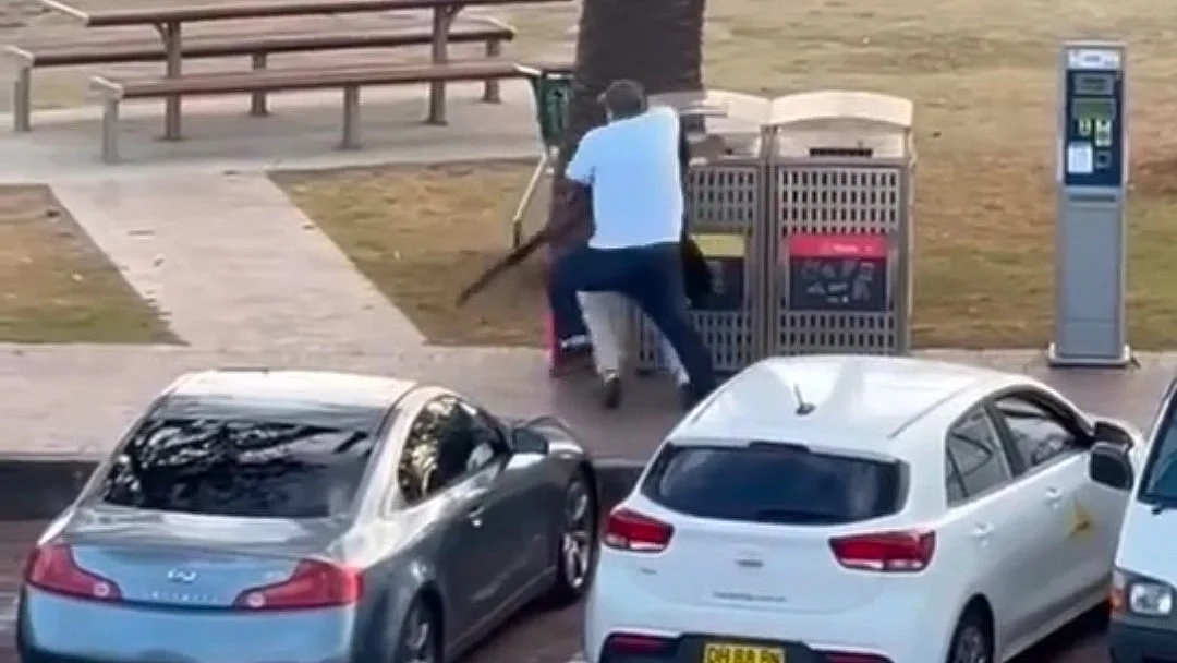 Screen grab showing a bystander disarming an attacker