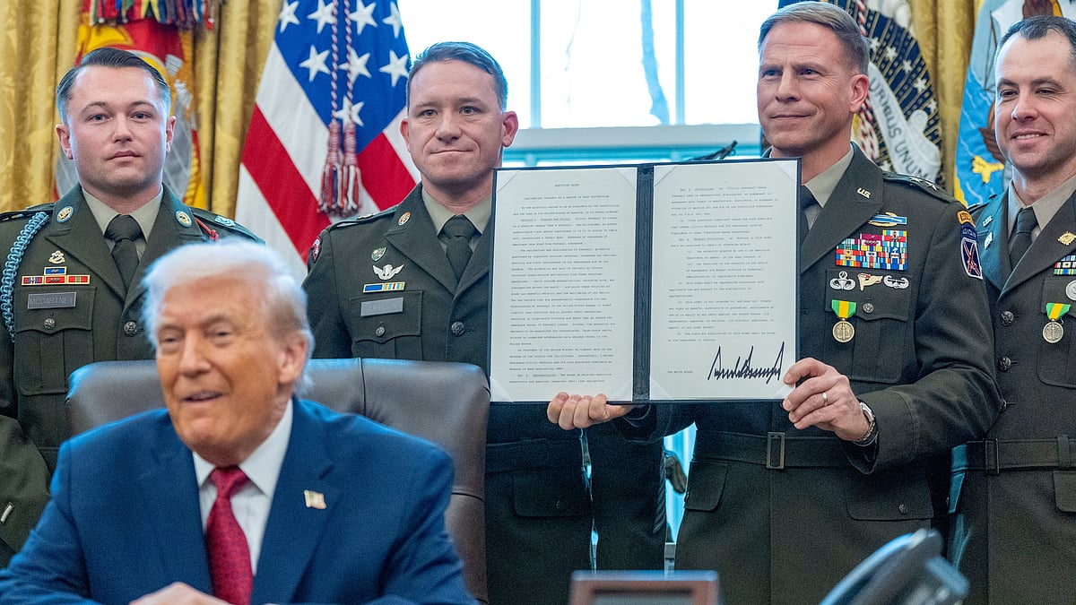 Donald Trump attends a Mexican Border Defense Medal presentation at White House.