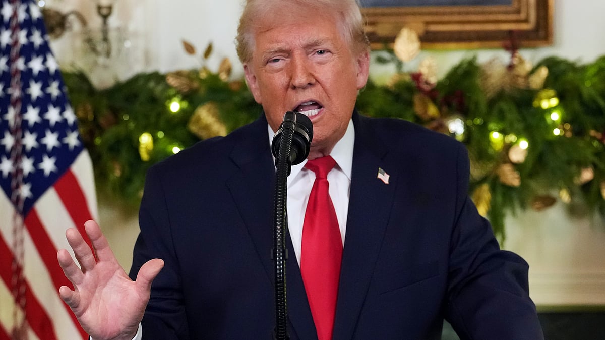 Donald Trump speaks during an address at the White House.