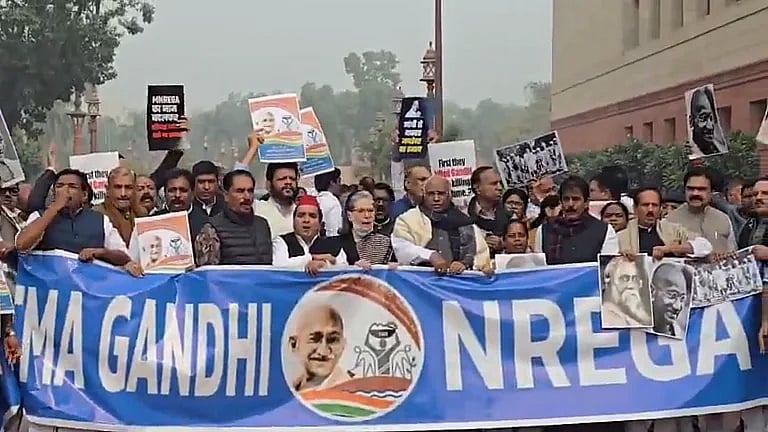 Opposition MPs protest in Parliament against proposed rural jobs Bill