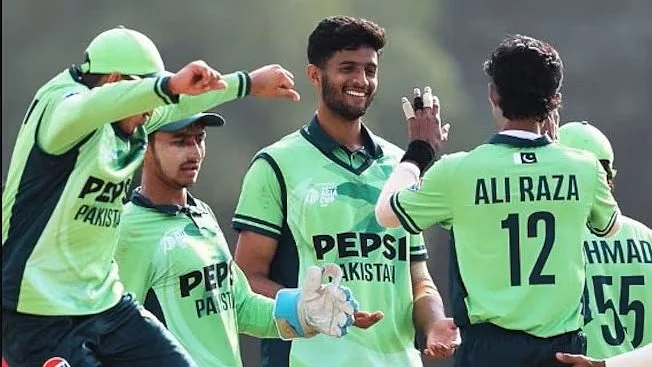 Jubilant Pakistan team members at the fall of a Indian wicket on Sunday