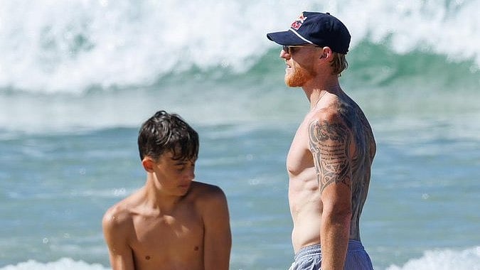 Downtime: Ben Stokes, England Test captain, at Noosa beach resort in Queensland