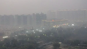 A layer of smog engulfs Delhi-NCR, during a cold winter evening.