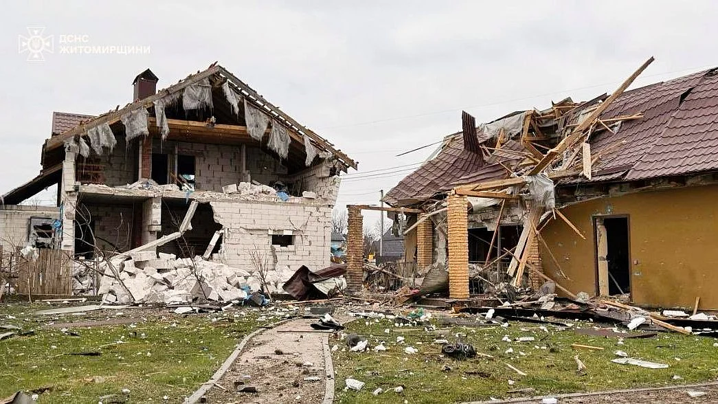 Aftermath of a recent Russian drone strike in Ukraine 
