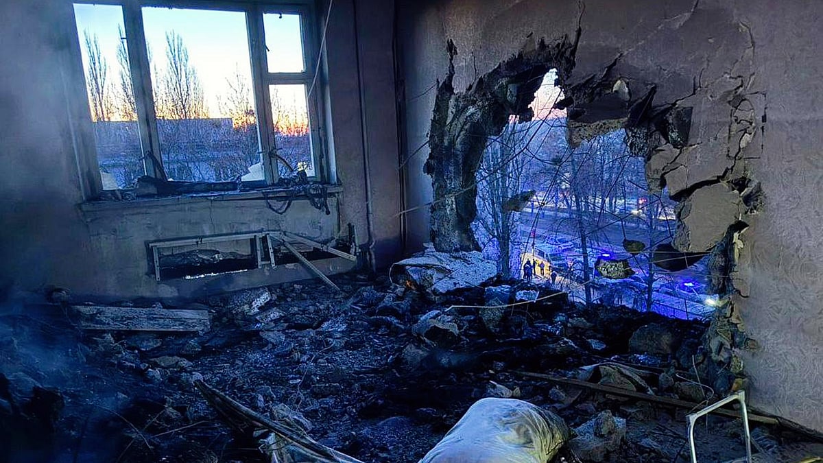 An apartment damaged by Russian strikes in Chernyhiv, Ukraine, 24 Dec