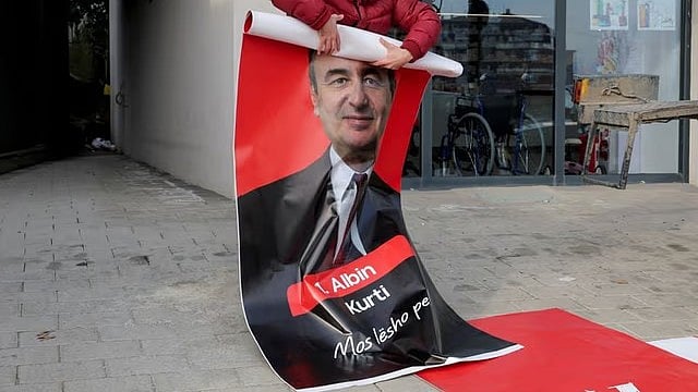 A poster of Prime Minister of Kosovo Albin Kurti