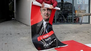 A poster of Prime Minister of Kosovo Albin Kurti