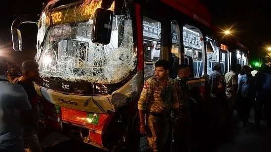 The damaged BEST bus at the accident site in Mumbai’s Bhandup.