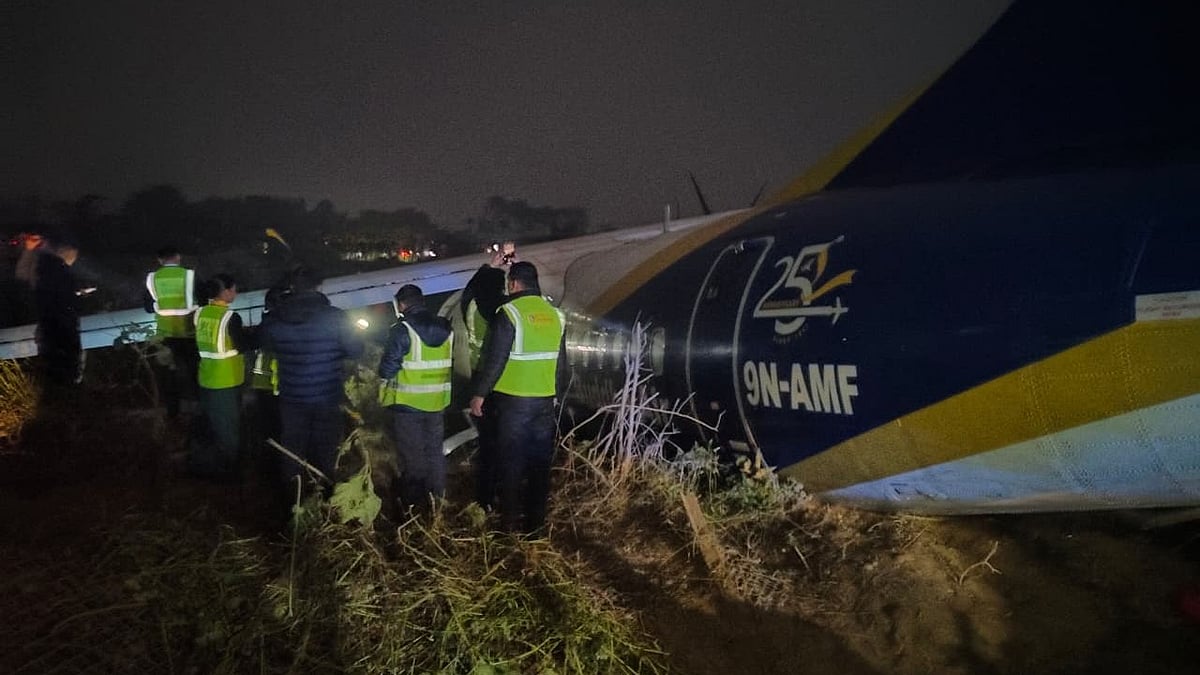 Buddha Air’s Flight 901 (9N-AMF) veers off the runway while landing at Bhadrapur airport.