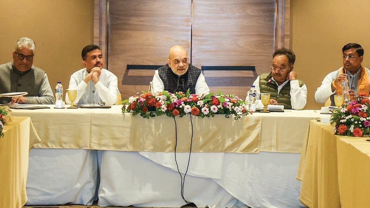 Home Minister Amit Shah at a party meeting in Kolkata