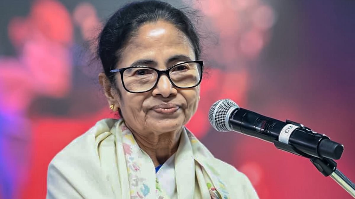 Mamata Banerjee addresses a gathering in Sagar Island.