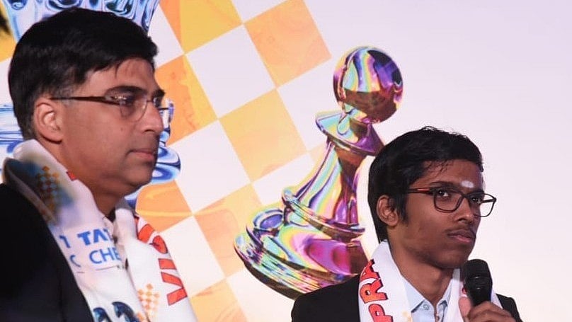 Vishy Anand (left) and Pragg at the draw ceremony on Tuesday