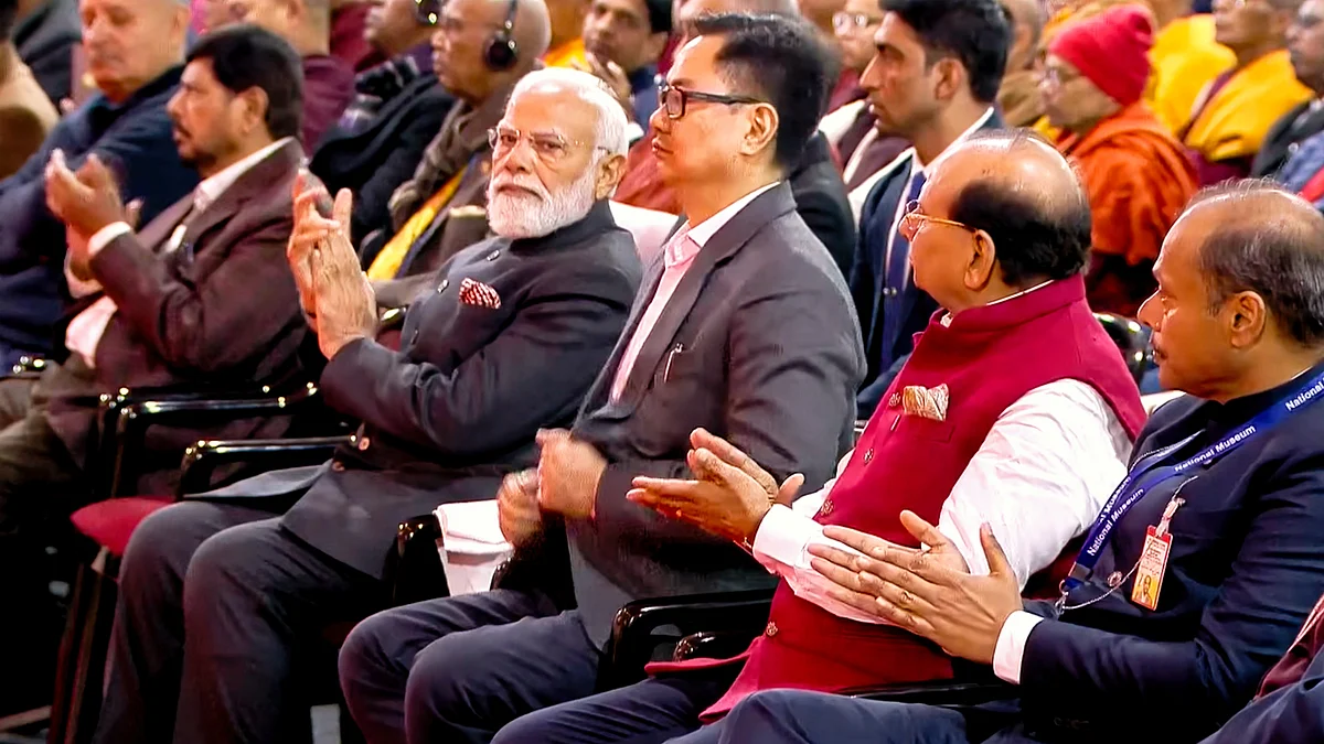 PM Narendra Modi with Union minister Kiren Rijiju, Delhi LG V.K. Saxena and others
