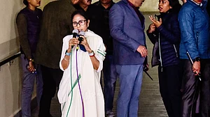 Mamata Banerjee addresses the media at the residence of I-PAC chief Pratik Jain