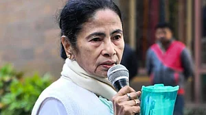 Mamata Banerjee speaks to media at I-PAC chief Pratik Jain’s residence during an ED raid in Kolkata.