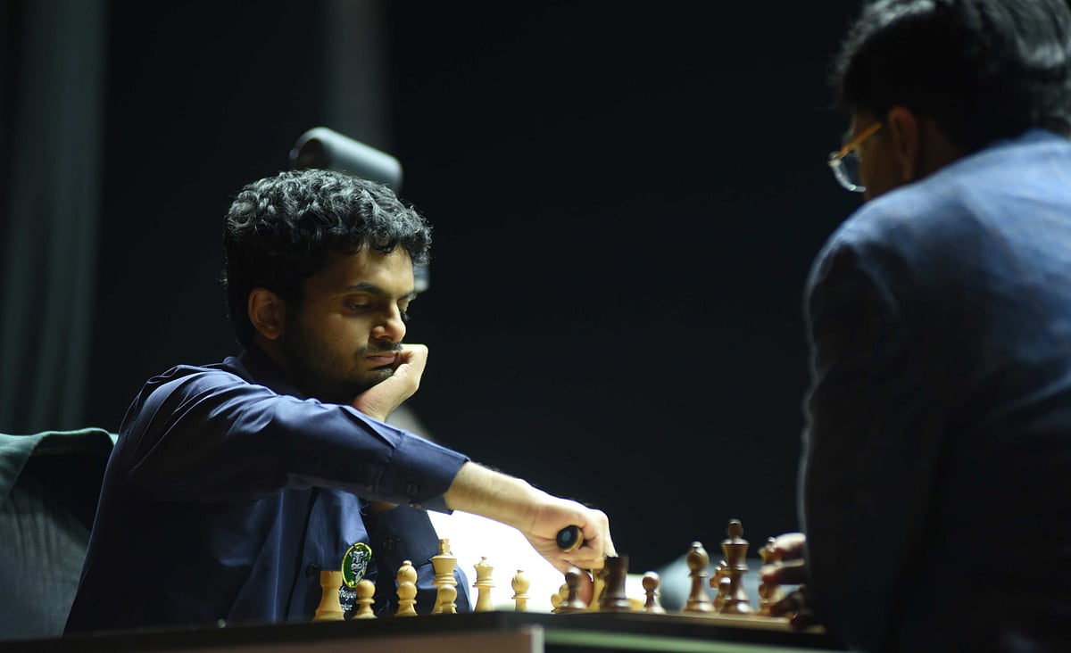 Nihal Sarin in action against Vishy Anand on Friday