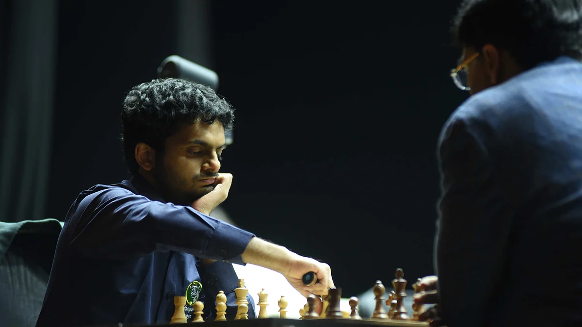 Nihal Sarin in action against Vishy Anand on Friday