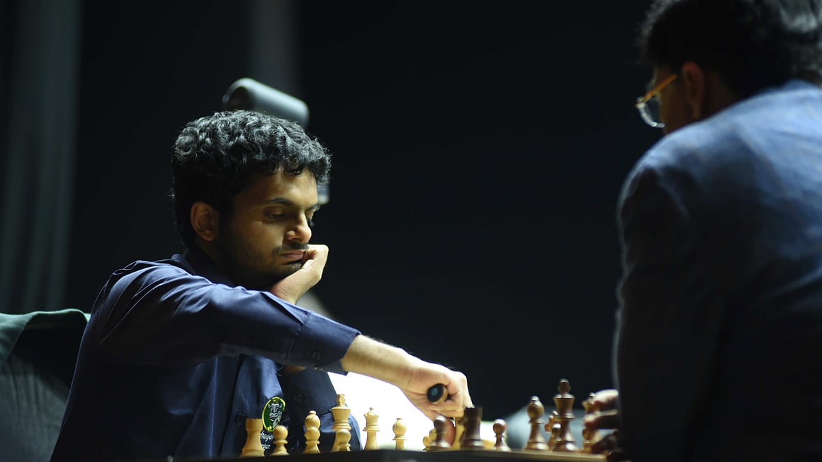 Nihal Sarin in action against Vishy Anand on Friday