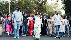 Mamata Banerjee leads a march against the ED raids in Kolkata