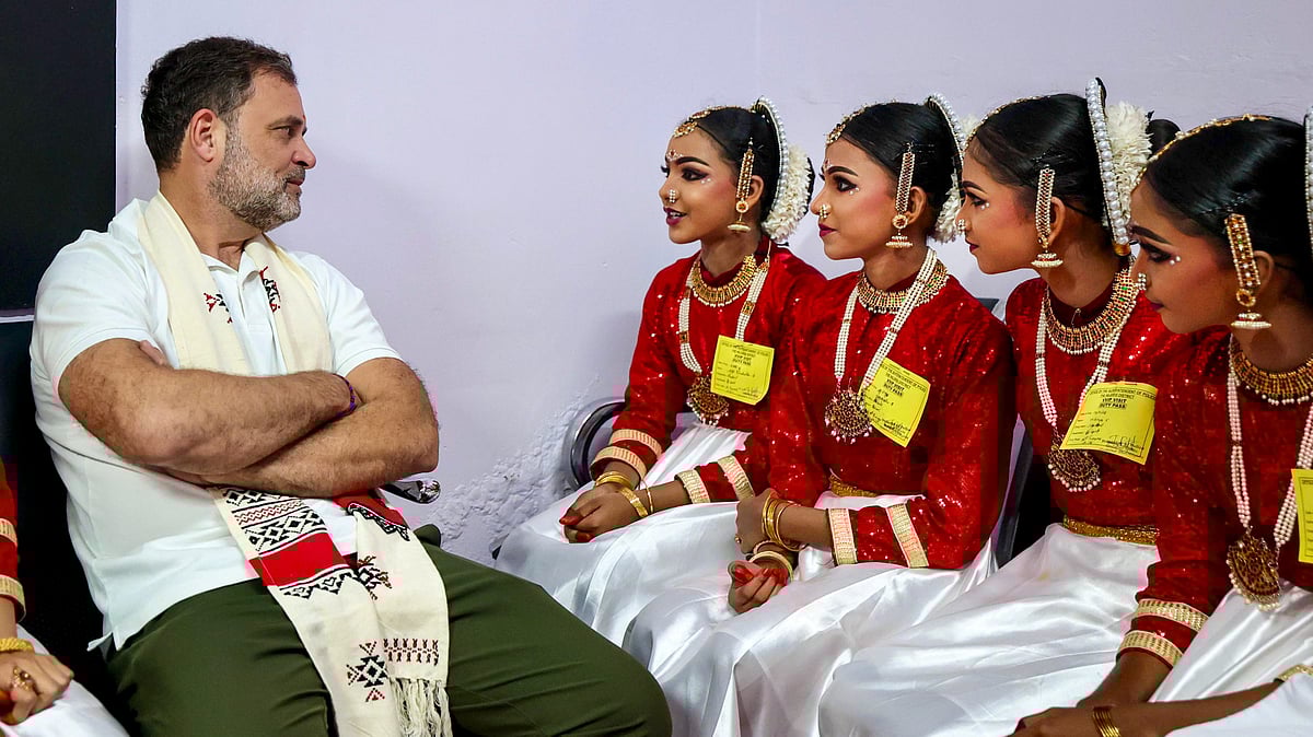 Rahul Gandhi with students at a golden jubilee event of a school in TN