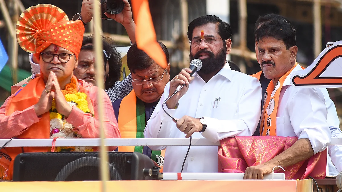 Maharashtra deputy CM Eknath Shinde on the last day of campaigning, 13 Jan