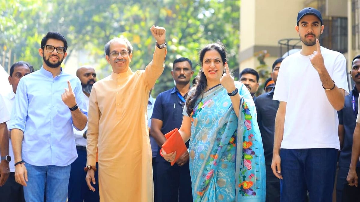 Uddhav Thackeray with his family after voting