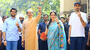 Uddhav Thackeray with his family after voting