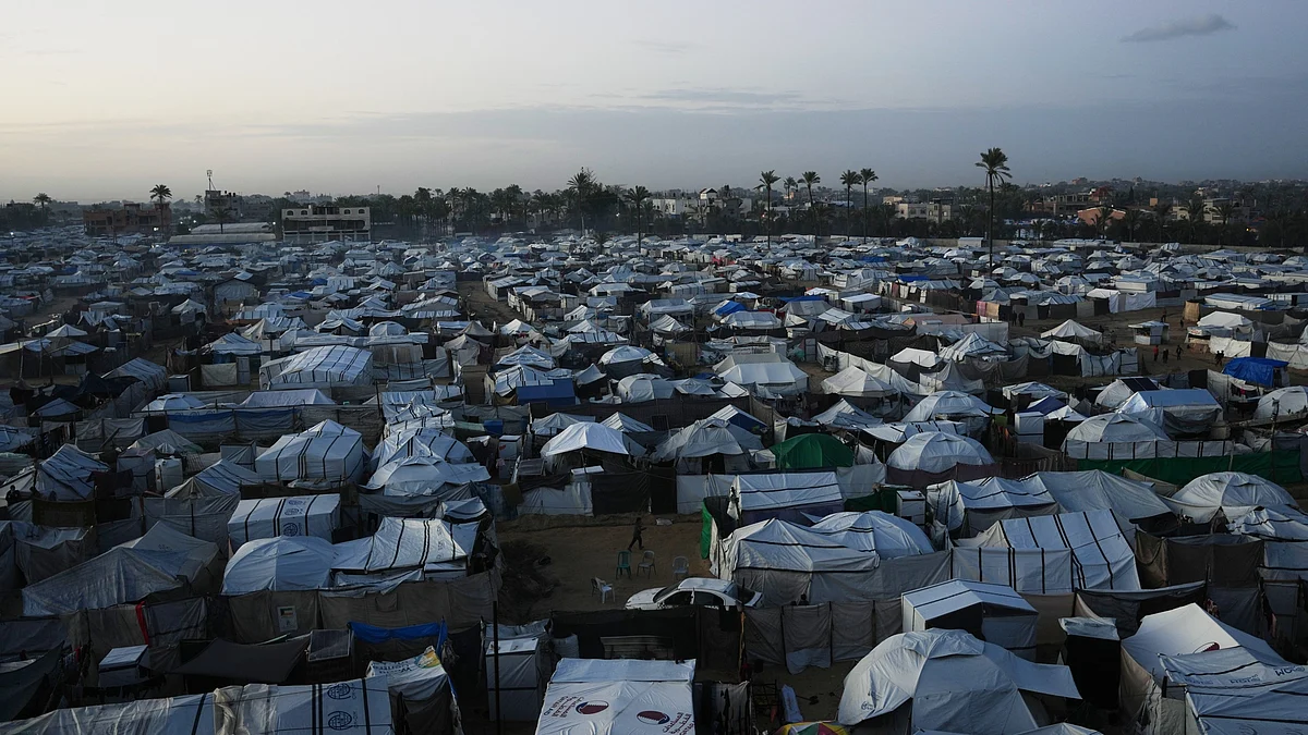 Displaced Palestinians gather in tents across Deir al-Balah, central Gaza Strip.