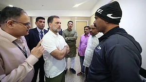 Rahul Gandhi meets patients at Bombay Hospital in Indore.