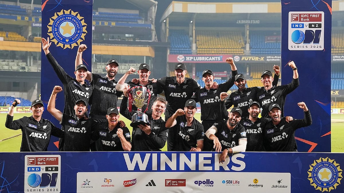 Soaring high: New Zealand after their historic triumph